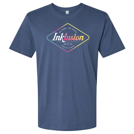 Navy blue t-shirt with Inklusion surf logo